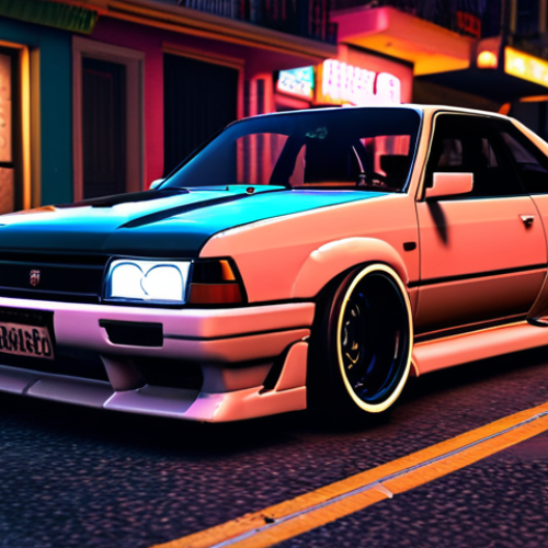 **Prompt:** A customized Dinka Jester RR drifting through the neon-lit streets of Los Santos at night, showcasing its excellent handling and performance upgrades. Focus on aftermarket performance parts (wheels, spoilers).