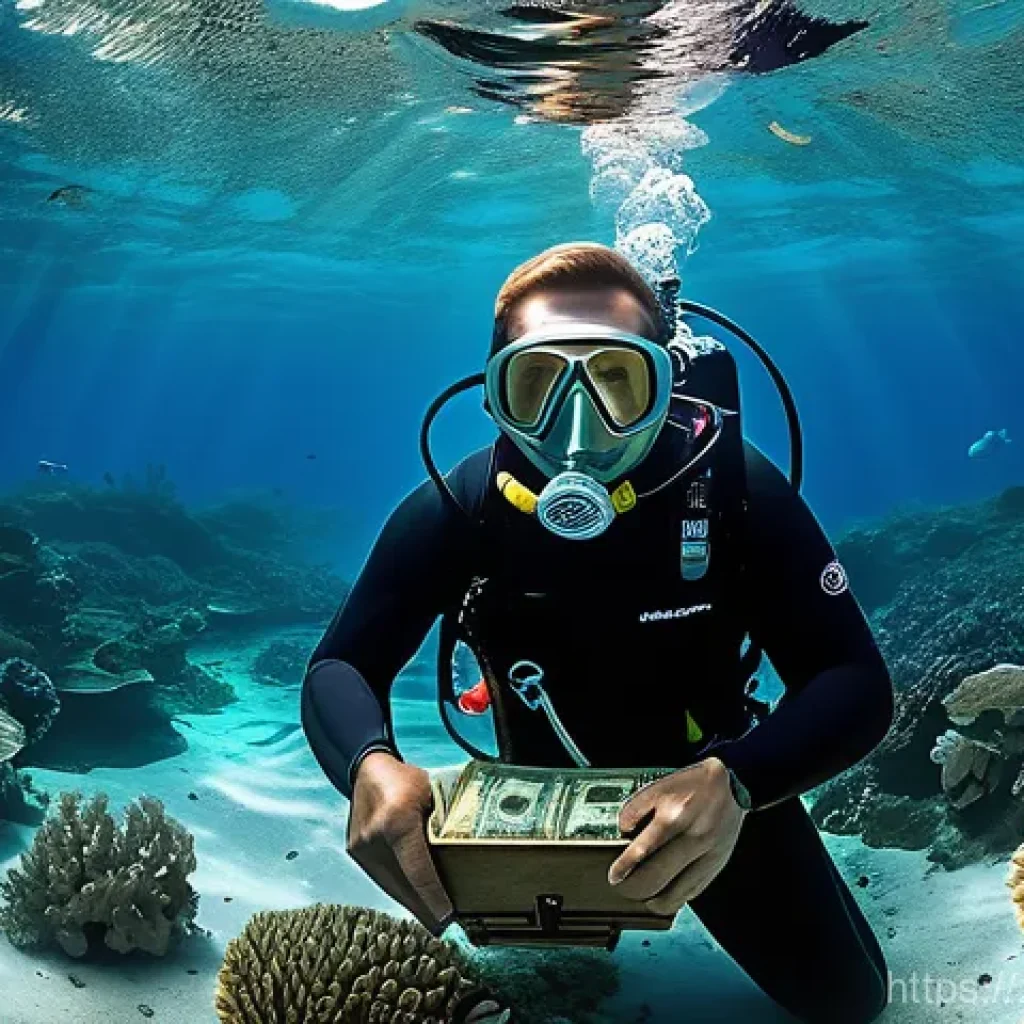 GTA5 숨겨진 보물 위치 리스트 - **Underwater Treasure Discovery at Palomino Highlands:** A wide-angle shot of a male diver, fully eq...