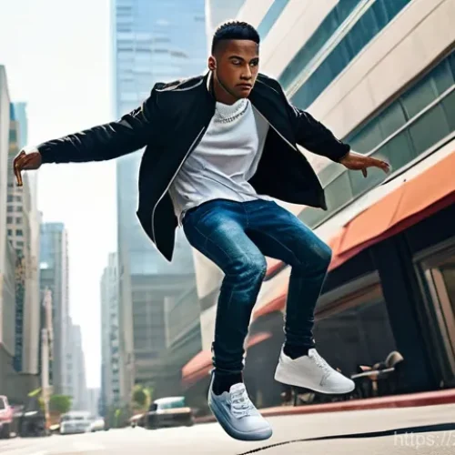 Home 31 GTA5 비밀 코드 및 치트 - **Prompt:** A dynamic, cinematic shot of a young man, resembling a modern-day urban hero, performing...