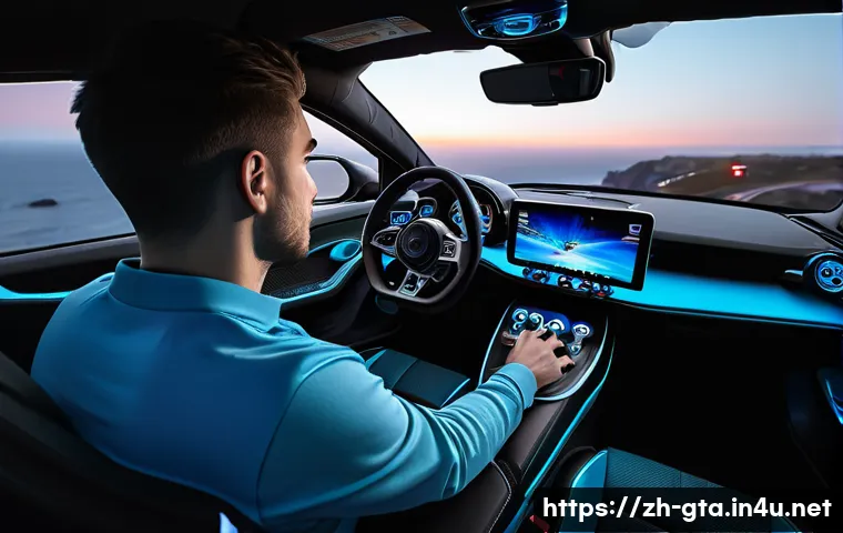 GTA5 게임 내 하드웨어 연동법 - A detailed image of a male gamer in his late twenties, intensely focused, gripping a high-end force ...