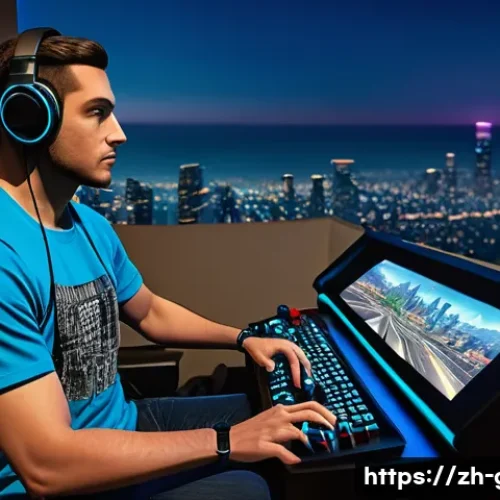 Home 27 GTA5 유명 플레이어 인터뷰 - **Prompt: "A male gamer in his late 20s, with intense focus, is expertly navigating a high-speed car...